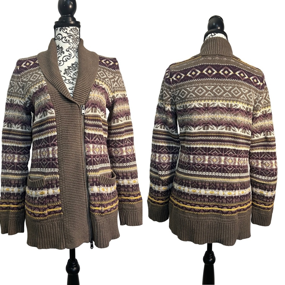 Eddie Bauer fall colors 100% cotton full zip sweater warm